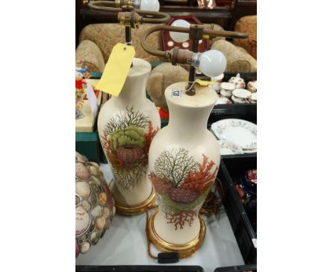 A pair of modern table lamp bases, baluster form decorated with botanical studies.  (2)