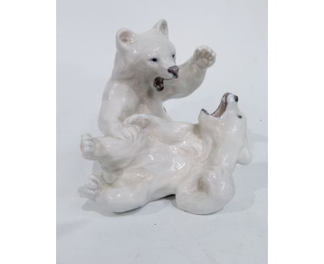 A Royal Copenhagen figure group of two polar bears, model 1107, painted and printed marks