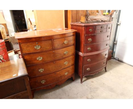 A Victorian bowfront mahogany chest of drawers, two short over three long drawers, bracket feet, 122cm high, 110cm wide, 54cm