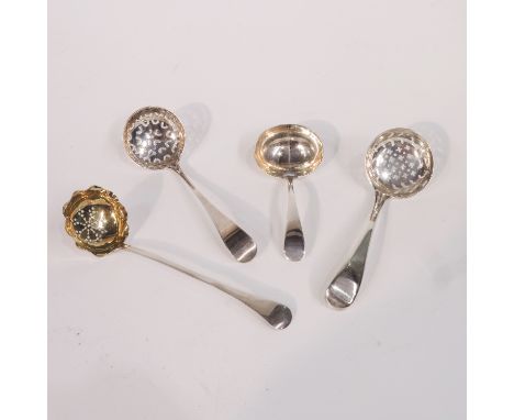 Four George III and later silver sifter spoons, ladle form