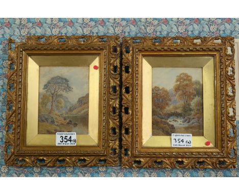 R.. Dobson (British, late 19th Century), river landscapes, a pair, signed and dated 1898 l.l., watercolour, 13 by 10cm, gilt 