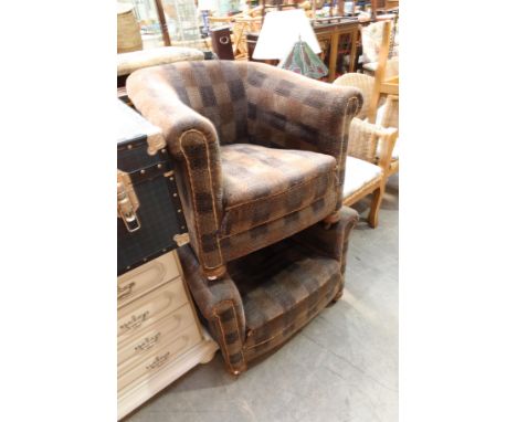 A pair of 1930s club armchairs, with original art deco upholstery, 63cm high (2)