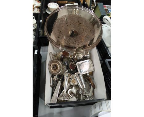 A collection of silver and plated ware including tray, vases, candlestick etc