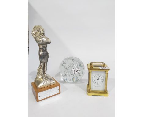 A London Clock Co brass cased carriage clock, with key, 13cm high, together with a 1994 Best of Industry Sales Promotion Regi