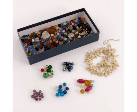 Assorted lace bobbin requisites, to include glass and other bead finials, boxed Diadem best white brass and other pins togeth