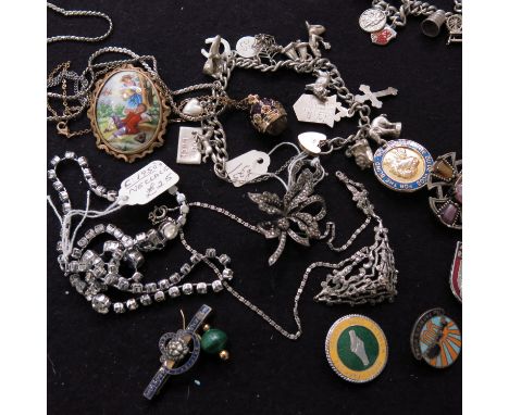 A Collection of costume jewellery including silver beads, chains, charm bracelet etc, together with various 9ct gold and othe