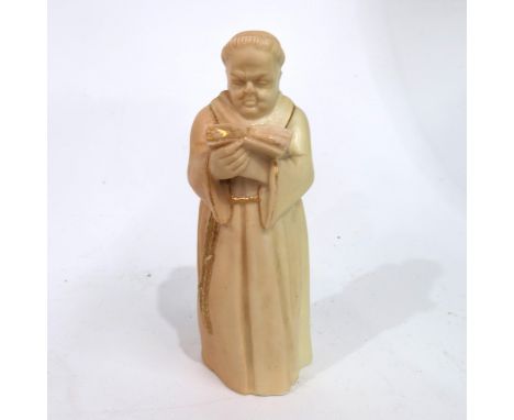 A Royal Worcester biscuit ground candle snuffer, modelled as a monk, 12cm high