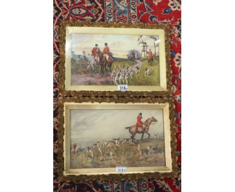 George Mortram Moorhouse (British, 1882-1960), two hunting scenes, one signed l.l. the other signed l.r., gouache, 20 by 35cm