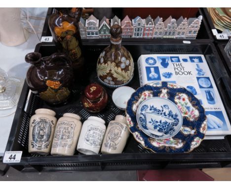 Ceramics including Royal Doulton Kingsware Dewar's whiskey flagon and McCawber, Stoneware cream pots, Worcester blue and whit