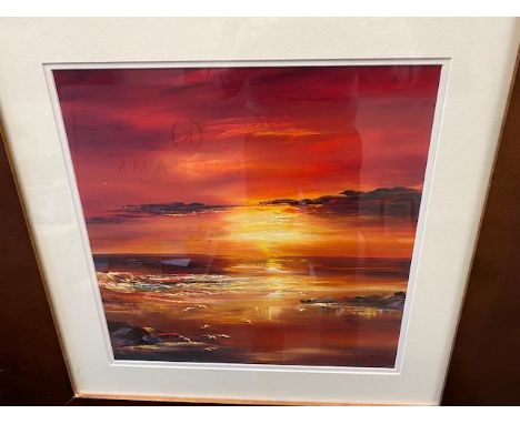 L.. Blacker (British, 20th Century), a seascape and sunset, signed l.r., gouache, 36 by 36cm, framed