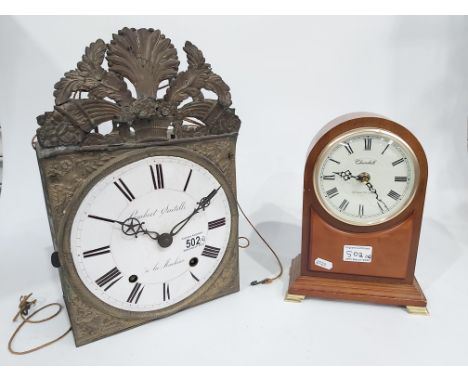 A 19th century French Comtoise brass cased, white enamel dial, signed Lambert Saetelli, together with a Churchill Westminster