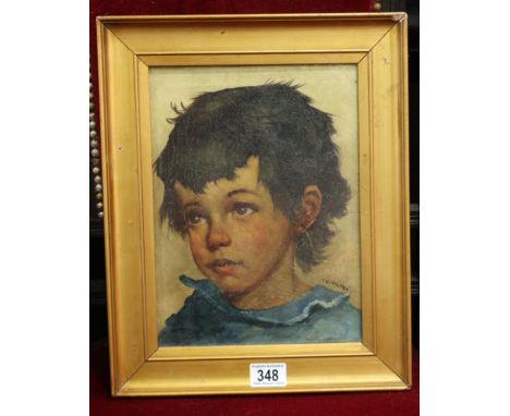 T..Biandsmia (early 20th Century), portrait of a gypsy boy, signed l.r., oil on canvas, 29 by 21cm, gilt frame