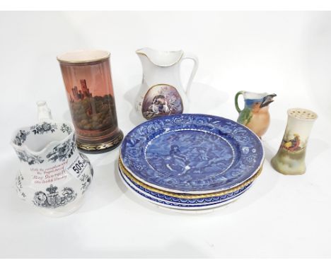 Assorted 19th century ceramics, including a Royal Doulton King George IV Scotch whisky jug, 15cm high, a Stolzenfels cylindri