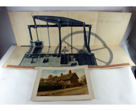 EMSLIE JOHN.  Double Action Condensing Steam Engine. Fldg. linen eng. col. diag. 22" x 34". 1848; also Ann Hathaway's Cottage