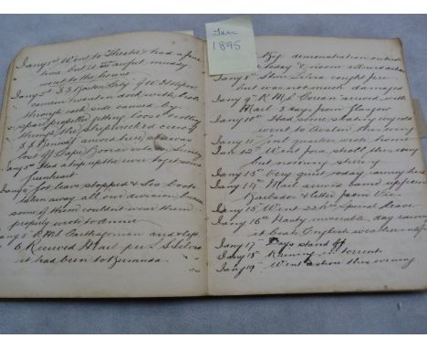 HMS Tourmaline.  Manuscript Log & Diary inscribed "Arch ... Gudgeon, HMS Tourmaline, April 4th 1893". Detailed & legibly writ