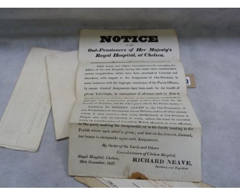 Royal Hospital, Chelsea/Chelsea Pensioners.  Notice to the Out-Pensioners, June 1836; ditto, 29th November 1837; Instructions