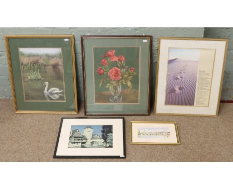 A quantity of framed pictures including two pastels, watercolour and a vintage print after L. J. Webster.