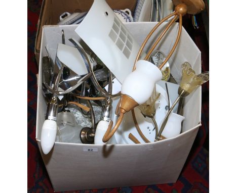 An assortment of ex display light fittings to include mainly wall and mounted examples and a three branch ceiling light.