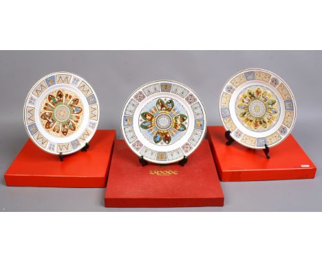 Three boxed Spode plates The First, Second and Third Canterbury Pilgrim plates.