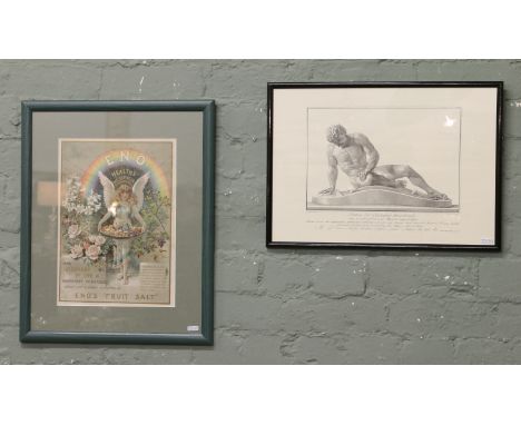 Two framed pictures, an early 20th Century advertising print for Eno's fruit salt and a print of the dying gaul.