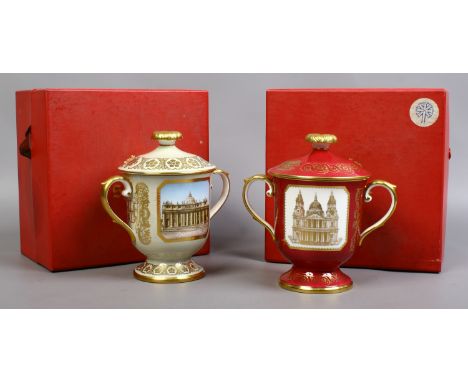 A boxed limited edition Spode goblet and cover decorated with St Peters at Rome and another St Pauls Cathedral Royal Wedding 