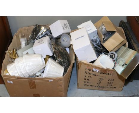Two boxes of various display light fittings to include down lights, wall lights, shades etc.