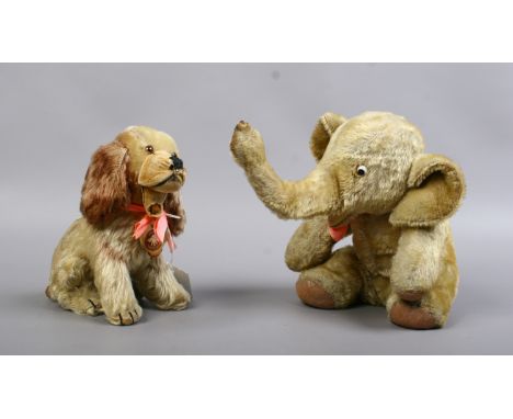 A vintage Steiff cocker spaniel dog 'Cockie' and a simialr mo-hair model of an elephant.