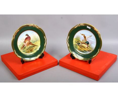 Two boxed Spode handpainted ornithological cabinet plates from the game birds series, Mallard by A. Wallis and Pheasant by E 