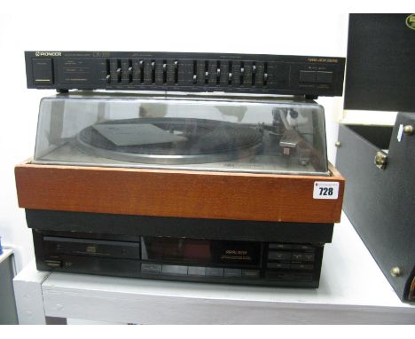 A Goldring Lenco GL78 Stereo Transcription Turntable, with instruction manual, a Pioneer GR-333 graphic equalizer and a Pione