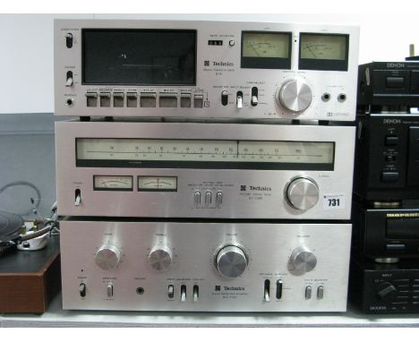 A Technics SU-7100 Stereo Integrated Amplifier, Technics ST-7300 Stereo Tuner, Technics 615 Cassette Deck - (Untested: sold f
