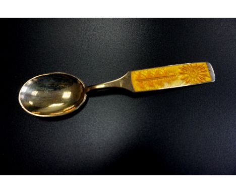 DANISH SILVER GILT AND ENAMEL CHRISTMAS SPOON 
marked 'A.Michelsen Sterling Danmark' 'Julen 1967 Paul Rene Gauguin', 16.3cm l