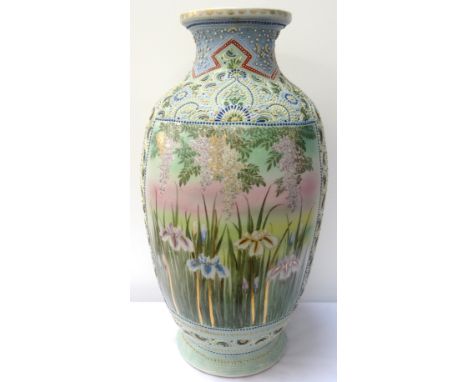 VERY LARGE JAPANESE SATSUMA VASE
early 20th century, colourfully decorated with Geisha and Maiko, floral panels, with raised 