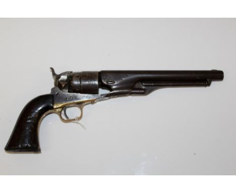 1860 pattern Colt Army model revolver, 8 inch barrel with traces of address, rebated cylinder, recoil shield cut for shoulder