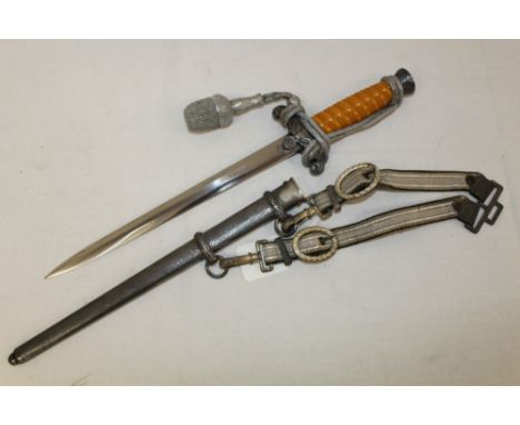 Nazi Army Officers' dagger, by Alcoso Solingen, with silver plated mounts, orange grip, plain blade, original scabbard and dr