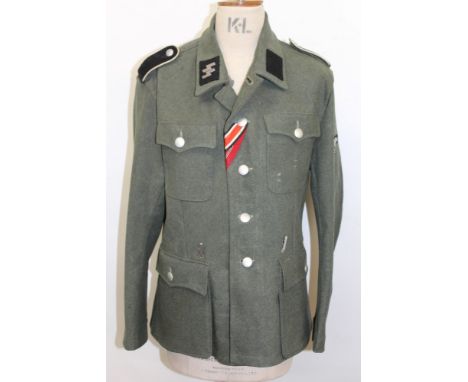 Nazi Waffen S.S. tunic M.42 with epaulettes, collar patches and medal ribbons, R.B. stamps to interior