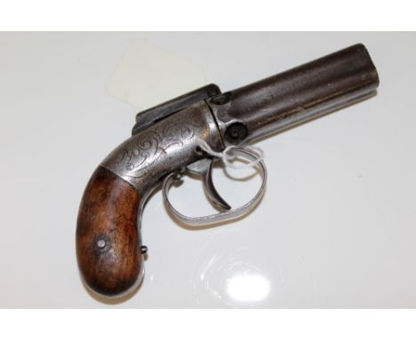 Mid-19th century Allen & Wheelock percussion pepperbox revolver with four-barrel cylinder, stamped - Allen & Wheelock 170 Pat