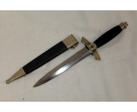 Scarce Nazi D.L.V. fliers dagger, by S. M. F. Solingen, with blue leather grip, nickel mounts with downward sloping 'Wing' cr