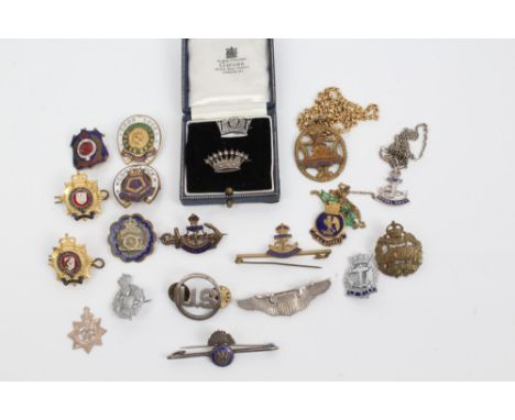 Silver Navy Crown sweetheart brooch, together with various other sweetheart brooches