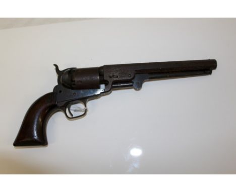 Colt Navy single action percussion revolver with iron trigger guard and backstrap, barrel marked - 'Address Col Colt London',