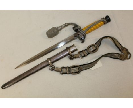 Nazi Army Officers' dagger, by Clemen Solingen, with silver plated mounts, yellow grip, plain blade, original scabbard and dr