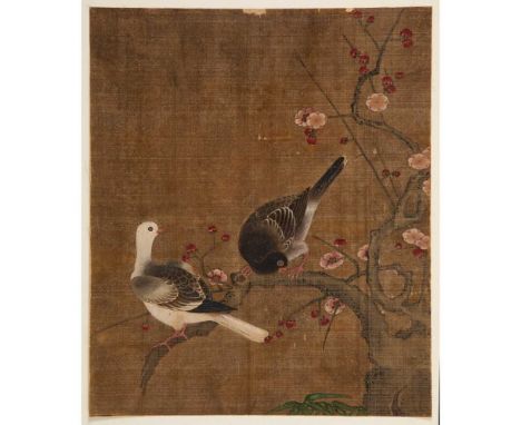明或以後 花鳥水墨畫 絹本設色（一組兩幅） ink and colour on silk, each attached to thin paper then to cardboard, unframed32cm x 27cm eachProvenan