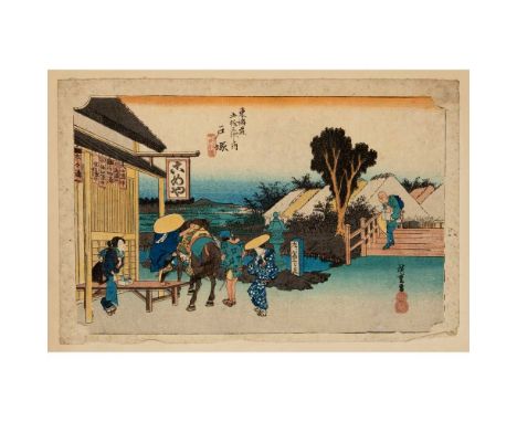 comprising eight oban yoko-e prints; all from the series Fifty-three Stations of the Tokaido Road (Tokaido gojusan tsugi no u