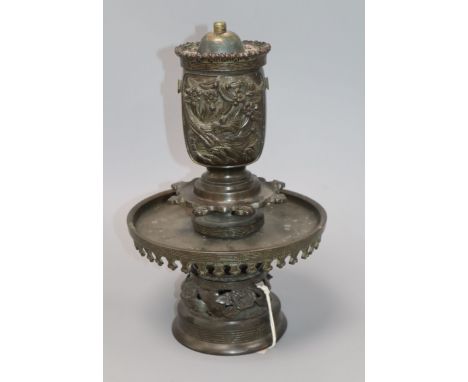 A Japanese bronze lamp base, Meiji period height 35cm