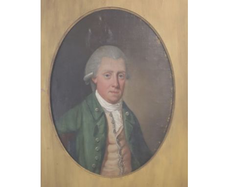 English School (late 18th century)oil on canvas laid on boardHead and shoulder portrait of a gentleman wearing a powdered wig