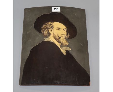 A 19th century Dutch or Flemish pewter ivorine and marquetry portrait of a 17th century gentleman