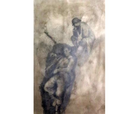 Gerald R. Jarman (British, 1930-2014)pencil and compressed charcoal on paperWW1 Series; 'Soldier Contemplates Death'38 x 28in