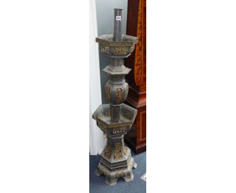 A Chinese pewter and bronze standard lamp H.126cm