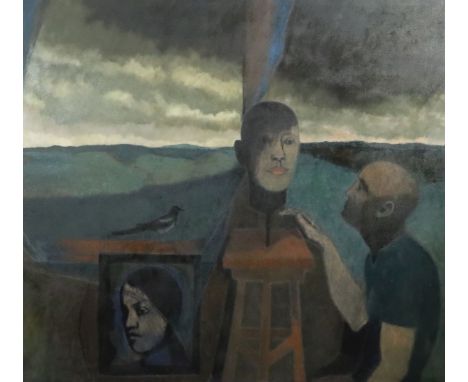 Gerald R. Jarman (British, 1930-2014)oil on canvasEast Anglian Series No.7 'Sculptor and his Sculpture'signed verso and dated