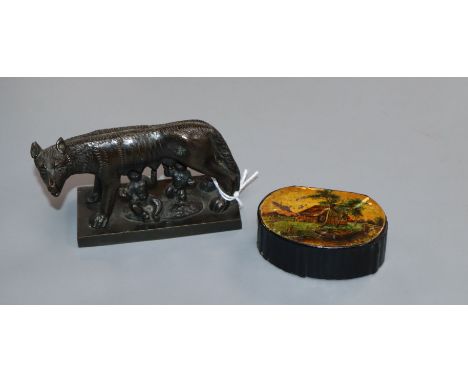 A Victorian snuff box and a bronze of Romulus and Remus