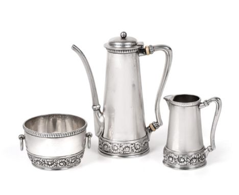 A Three-Piece American Silver Coffee-Service, by Tiffany and Co., New York, 1892-1902, each piece tapering, the lower body wi